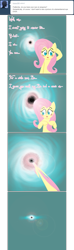 Size: 633x2148 | Tagged: safe, artist:bobby schroeder, fluttershy, pegasus, pony, accretion disk, ask, black hole, comic, diane pie, fluttershy replies, solo, spaghettification, tumblr, wat