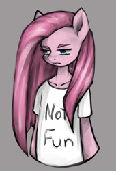 Size: 991x1454 | Tagged: safe, artist:insanitylittlered, pinkie pie, anthro, clothes, pinkamena diane pie, pixiv, solo, t-shirt