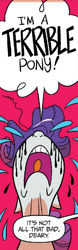 Size: 256x816 | Tagged: safe, artist:brendahickey, idw, rarity, pony, unicorn, spoiler:comic, spoiler:comicff19, blatant lies, crying, female, large ham, mare, marshmelodrama, mascarity, messy mane, rarity being rarity, running makeup, telling lies