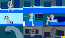 Size: 3648x2112 | Tagged: safe, artist:mellowbomb, derpibooru import, rainbow dash, oc, oc:closingrain, pegasus, pony, comic:calamity fateful, 1000 hours in ms paint, dialogue