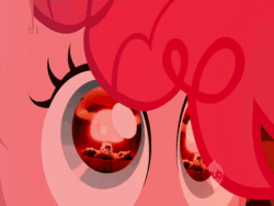 Size: 480x360 | Tagged: safe, edit, screencap, pinkie pie, earth pony, pony, the cutie mark chronicles, :d, animated, explosion, female, filly, filly pinkie pie, happy, mushroom cloud, open mouth, reflection, smiling, solo, some mares just want to watch the world burn, some men just want to watch the world burn, watching, younger