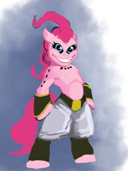 Size: 1000x1339 | Tagged: safe, artist:hattonslayden, pinkie pie, earth pony, pony, buu, crossover, dragon ball z, fusion, kid buu, seems legit, smile hd, solo