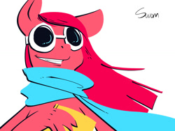 Size: 1024x768 | Tagged: safe, artist:swomswom, pinkie pie, anthro, clothes, goggles, scarf, solo