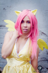 Size: 567x850 | Tagged: safe, artist:onedeviouskitty, fluttershy, human, cleavage, cosplay, female, irl, irl human, photo, solo