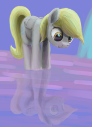 Size: 1813x2477 | Tagged: safe, artist:odooee, derpy hooves, pegasus, pony, cute, folded wings, looking down, reflection, smiling, solo