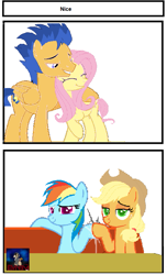 Size: 507x834 | Tagged: safe, artist:ilovegreendeathsalot, derpibooru import, edit, applejack, flash sentry, fluttershy, rainbow dash, earth pony, pegasus, pony, female, flutterflash, male, shipper dash, shipper on deck, shipperjack, shipping, straight