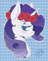 Size: 600x750 | Tagged: safe, artist:xsnowdropx, part of a set, rarity, pony, unicorn, bust, floral head wreath, flower, flower in hair, portrait, solo