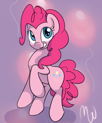 Size: 1024x1229 | Tagged: safe, artist:malwinters, pinkie pie, earth pony, pony, female, mare, pink coat, pink mane, simple background, solo