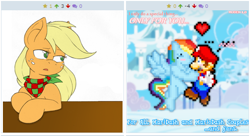 Size: 512x278 | Tagged: safe, derpibooru import, applejack, rainbow dash, earth pony, pegasus, pony, crack shipping, crossover, derpibooru, exploitable meme, juxtaposition, juxtaposition win, maridash, mario, meme, meta, super mario bros.