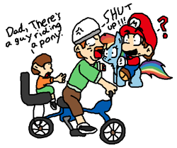 Size: 554x464 | Tagged: safe, artist:icepony64, derpibooru import, rainbow dash, human, bicycle, crossover, dialogue, happy wheels, mario, pewdiepie, simple background, super mario bros., transparent background