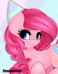 Size: 2000x2556 | Tagged: safe, artist:cinnamonh3artz, pinkie pie, earth pony, pony, female, mare, pink coat, pink mane, simple background, solo