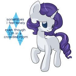 Size: 1000x1000 | Tagged: safe, artist:rue-willings, part of a set, rarity, pony, unicorn, missing cutie mark, solo, text