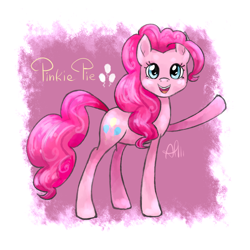 Size: 1000x1000 | Tagged: safe, artist:ange4l, pinkie pie, earth pony, pony, female, looking at you, mare, smiling, solo, waving