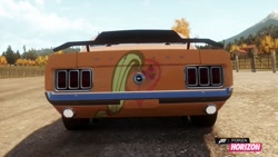 Size: 1280x720 | Tagged: safe, applejack, earth pony, pony, car, ford, forza horizon, heart butt, itasha, mustang