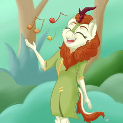 Size: 1000x1000 | Tagged: safe, artist:luciusheart, autumn blaze, anthro, kirin, sounds of silence, awwtumn blaze, cheongsam, clothes, cute, singing, song