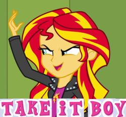 Size: 732x680 | Tagged: safe, edit, edited screencap, screencap, sunset shimmer, equestria girls, equestria girls (movie), caption, cropped, expand dong, exploitable meme, image macro, lidded eyes, meme, solo