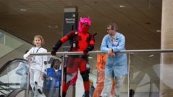 Size: 6000x3376 | Tagged: safe, pinkie pie, human, 2014, bronycon, convention, cosplay, deadpool, irl, irl human, photo, stare