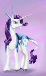 Size: 2500x4164 | Tagged: safe, artist:stormcrow-42, rarity, kirin, antlers, cloven hooves, horn, scales, solo, species swap