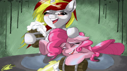 Size: 3840x2160 | Tagged: artist needed, safe, pinkie pie, earth pony, pony, drunk, drunkie pie, duo, female, mare