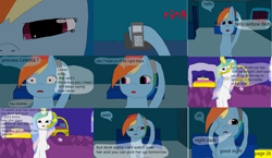 Size: 3648x2112 | Tagged: safe, artist:mellowbomb, derpibooru import, princess celestia, rainbow dash, alicorn, pegasus, pony, comic:calamity fateful, 1000 hours in ms paint, dialogue