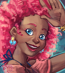 Size: 890x993 | Tagged: safe, artist:leoniexli, pinkie pie, human, dark skin, humanized, smiling, solo