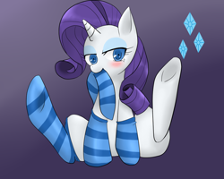 Size: 1024x819 | Tagged: safe, artist:kotorarity, rarity, pony, unicorn, clothes, mouth hold, socks, solo, striped socks