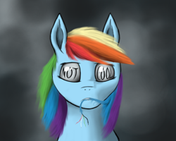 Size: 1500x1200 | Tagged: safe, artist:kopaleo, derpibooru import, rainbow dash, pegasus, pony, eye, eyes, surreal, usb, wingding eyes