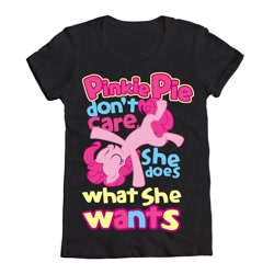 Size: 1000x1000 | Tagged: safe, pinkie pie, earth pony, pony, clothes, female, grammar error, mare, pink coat, pink mane, shirt