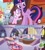 Size: 618x692 | Tagged: safe, screencap, apple bloom, applejack, diamond tiara, fluttershy, lotus blossom, pinkie pie, rarity, scootaloo, silver spoon, spike, twilight sparkle, twilight sparkle (alicorn), alicorn, dragon, earth pony, pegasus, pony, unicorn, twilight time, all new, comparison, conspiracy, female, hub logo, mare, tail