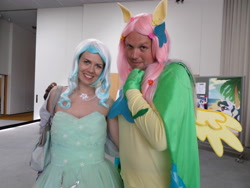 Size: 4608x3456 | Tagged: safe, artist:juu50x, fluttershy, oc, oc:snowdrop, human, 2014, cosplay, couple, crystal fair con, finland, finlandia hall, helsinki, indoors, irl, irl human, jamis, photo