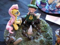 Size: 4608x3456 | Tagged: safe, artist:juu50x, fluttershy, 2014, craft, crossover, crystal fair con, cute, figure, figurine, finland, finlandia hall, harmonica, helsinki, irl, moomins, musical instrument, photo, snufkin, the moomins