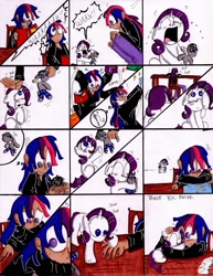 Size: 2530x3280 | Tagged: safe, artist:storypony, derpibooru import, rarity, smarty pants, twilight sparkle, human, blood, comic, crying, filly, humanized, light skin, sewing