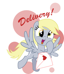 Size: 3607x4175 | Tagged: safe, artist:nstone53, derpy hooves, pegasus, pony, absurd resolution, cute, cutie mark background, derpabetes, heart, letter, love letter, simple background, smiling, solo, transparent background