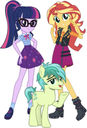 Size: 984x1436 | Tagged: safe, editor:php77, sandbar, sci-twi, sunset shimmer, twilight sparkle, pony, equestria girls, equestria girls series, school daze, season 8, spoiler:eqg specials, clothes, geode of empathy, geode of telekinesis, glasses, magical geodes, simple background, transparent background
