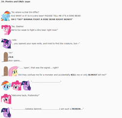 Size: 857x830 | Tagged: safe, artist:dziadek1990, derpibooru import, fluttershy, pinkie pie, rainbow dash, twilight sparkle, twilight sparkle (alicorn), alicorn, earth pony, pegasus, pony, conversation, dialogue, dice, dungeons and dragons, emote story, emote story:ponies and d&d, emotes, oops, paper, pen and paper rpg, reddit, rpg, slice of life, tabletop game, text