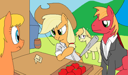 Size: 690x408 | Tagged: safe, artist:hyolark, applejack, big macintosh, earth pony, pony, baseball bat, crime, extortion, gangster, mafia, male, stallion