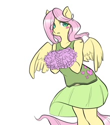 Size: 700x800 | Tagged: safe, artist:glacierclear, fluttershy, anthro, blushing, cheerleader, clothes, skirt, solo