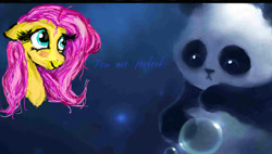 Size: 794x452 | Tagged: safe, artist:gpgo-sparkling-panda, fluttershy, panda, pegasus, pony, blushing, bust, portrait