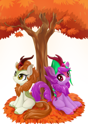 Size: 1447x2047 | Tagged: safe, artist:棘有棘無棘棘, autumn blaze, oc, oc:vived thorn, kirin, sounds of silence, female, simple background, transparent background, tree