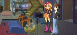 Size: 2048x926 | Tagged: safe, editor:php77, sunset shimmer, oc, equestria girls, duo