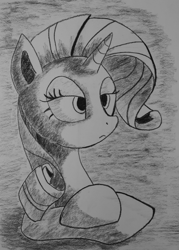 Size: 900x1260 | Tagged: safe, artist:inkygarden, rarity, pony, unicorn, charcoal drawing, grayscale, monochrome, sketch, solo, traditional art, unamused