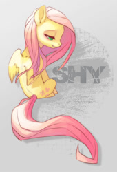 Size: 1022x1500 | Tagged: dead source, safe, artist:sambragg, fluttershy, pegasus, pony, lidded eyes, shy, sitting, smiling, solo