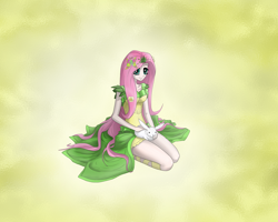 Size: 1750x1400 | Tagged: safe, artist:malifikyse, fluttershy, human, clothes, dress, humanized, solo