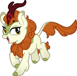 Size: 3500x3470 | Tagged: safe, artist:aeonkrow, autumn blaze, kirin, sounds of silence, a kirin tale, cheerful, cloven hooves, female, high res, simple background, singing, smiling, solo, transparent background, vector