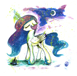 Size: 2000x1985 | Tagged: safe, artist:yellowrobin, princess celestia, alicorn, pony, solo, traditional art, watercolor painting