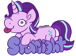 Size: 900x667 | Tagged: safe, artist:darkodraco, starlight glimmer, pony, unicorn, derp, female, mare, simple background, smiling, solo, tongue out, white background