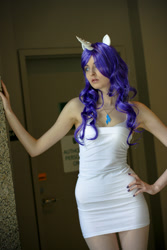 Size: 683x1024 | Tagged: safe, artist:mugggy, rarity, human, armpits, clothes, cosplay, dress, irl, irl human, photo, solo