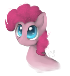 Size: 474x512 | Tagged: safe, artist:maneribbons, pinkie pie, earth pony, pony, bust, female, looking up, mare, simple background, smiling, solo, white background