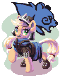 Size: 425x550 | Tagged: safe, artist:pix3m, applejack, earth pony, pony, crossover, pixel art, simple background, skyrim, solo, the elder scrolls, transparent background