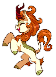 Size: 1791x2474 | Tagged: safe, artist:bigmoon206, autumn blaze, kirin, sounds of silence, awwtumn blaze, cloven hooves, colored hooves, cute, eyes closed, female, happy, mare, open mouth, rearing, simple background, smiling, solo, transparent background